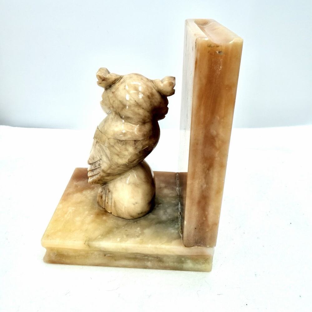 Vintage Hand Carved Alabaster Marble Owl Bookend Glass Eyes Made In Italy - Picture 4 of 12